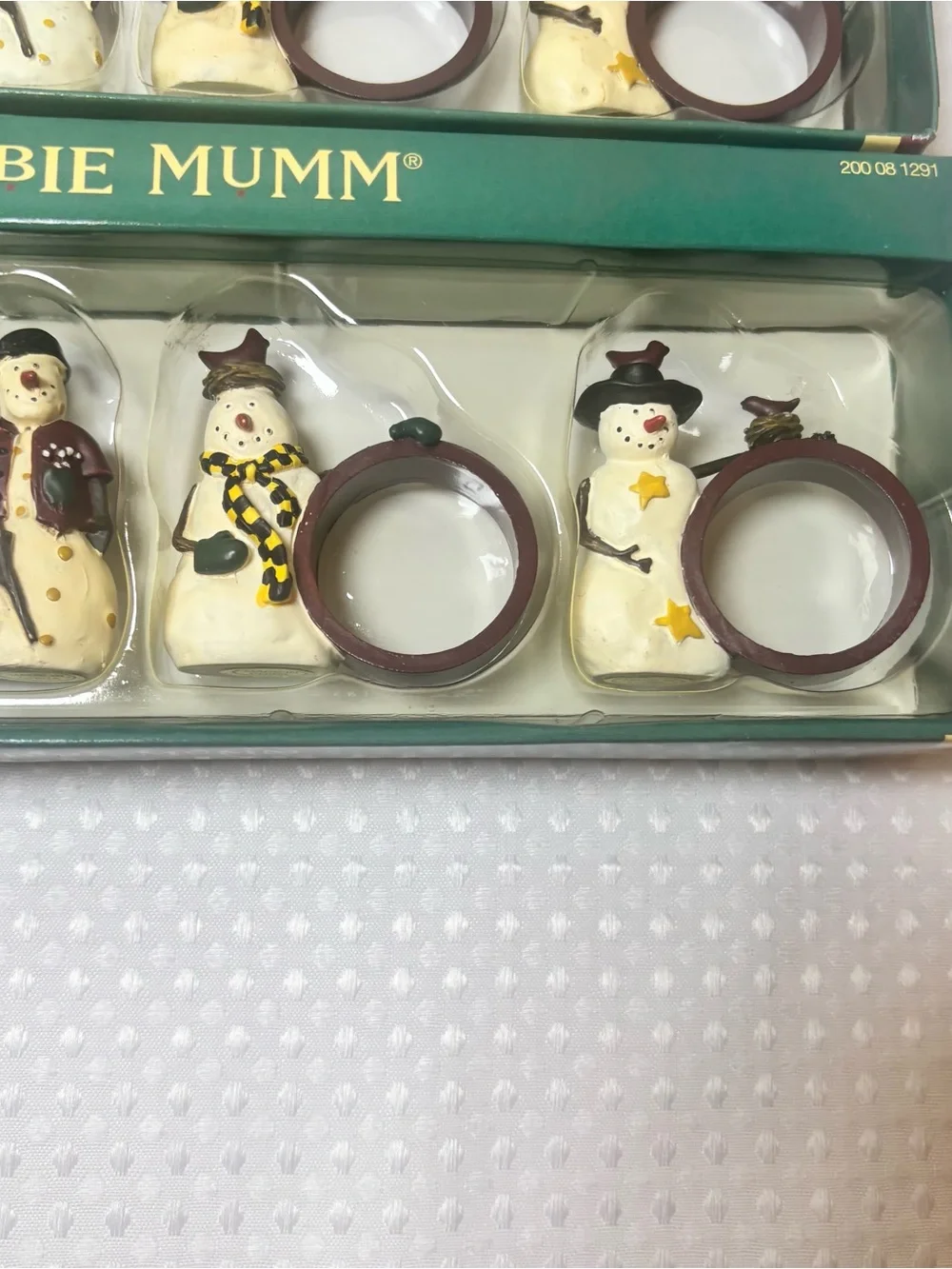 VTG Debbie Mumm Snowman Napkin Rings Set of 8 Christmas Holiday Table Decor